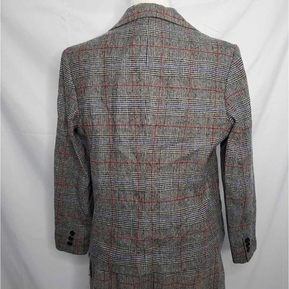 VINTAGE 80s skirt set dark academia wool plaid one button blazer suitM - Picture 4 of 16